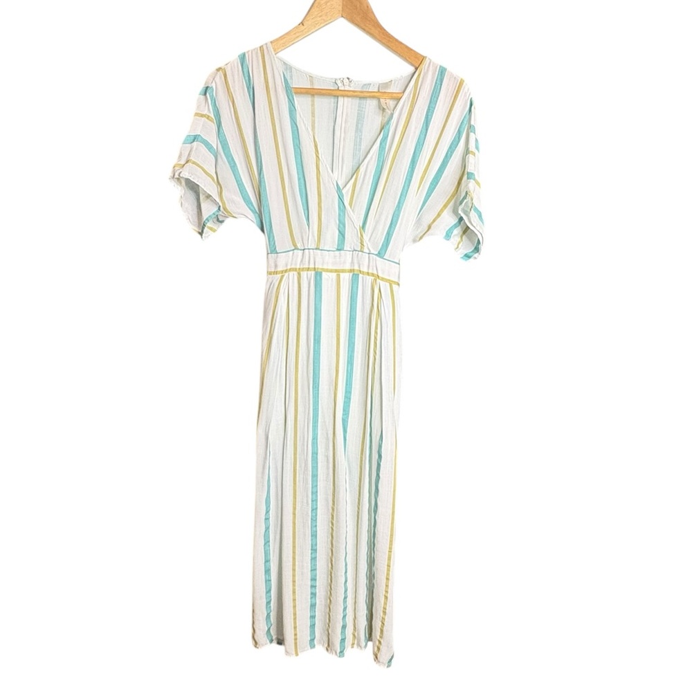 BlueBlush Teal Olive Green Striped Short Sleeve Dress Sz S